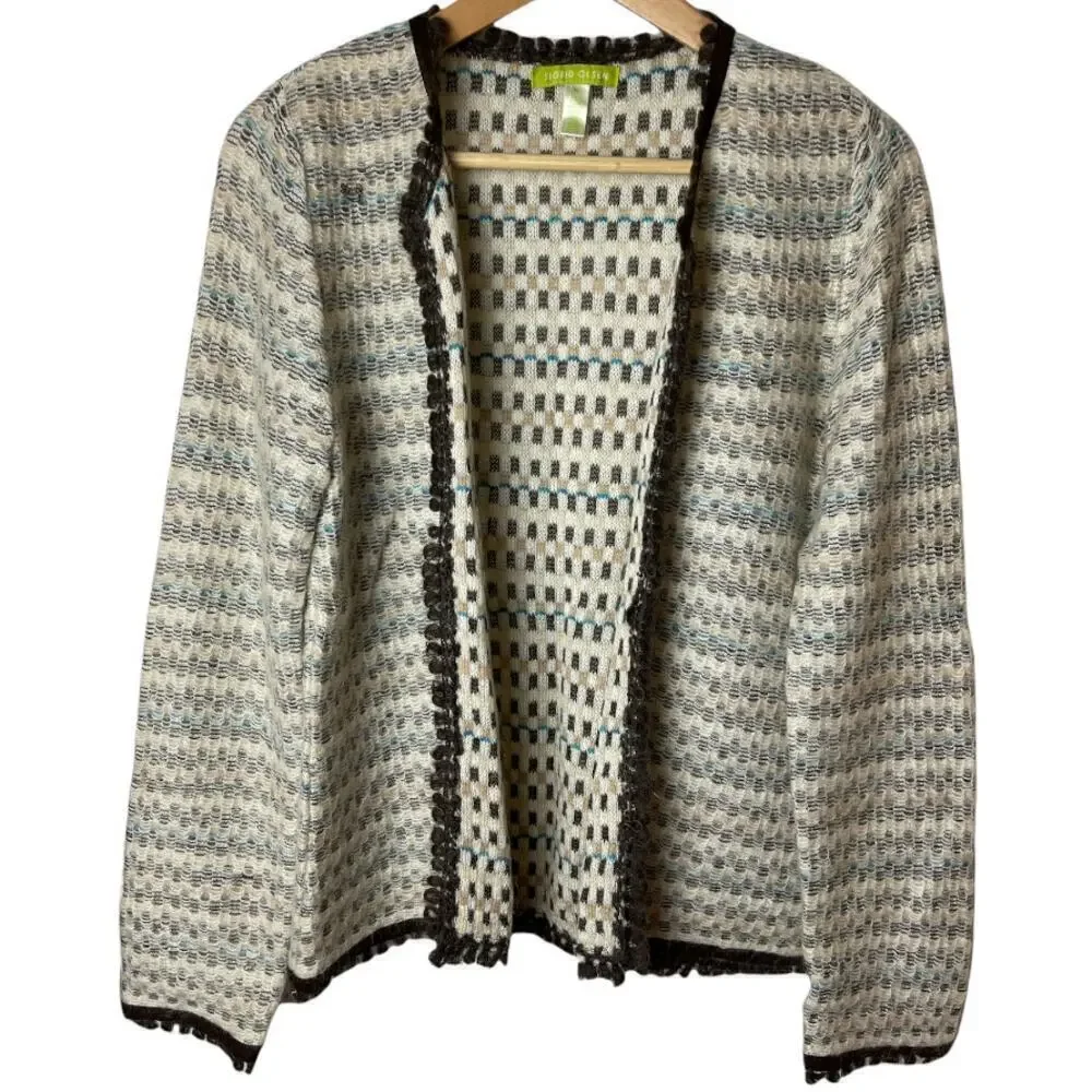 Sigrid Olsen Cream Multicolor Open Front Cardigan Sweater Size M - Picture 2 of 7